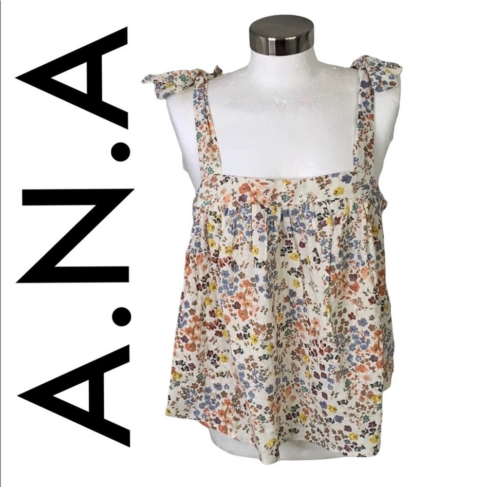 A.N.A MULTICOLORED COLORED FLORAL PRINT TANK WITH SHOULDER BOW ACCENTS MEDIUM - Picture 1 of 8